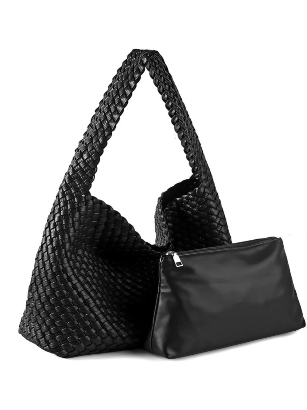 Lightweight Woven Vegan Leather Hobo Tote Bag with Pouch for Women - Stylish